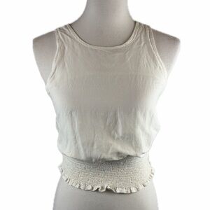 Colcci Linen Blend Cut Out Tie Back High Neck Top Size S Coastal Minimalist Euro
